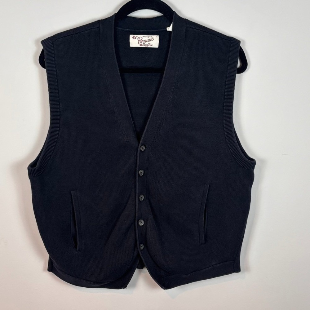 Original Penguin Mens 100% Cotton Black Size Large Classic Vest Shirt 90's Retro